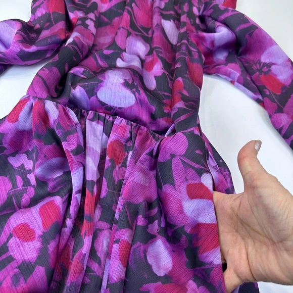 Ted Baker London Purple Pink Ruffled Bishop Sleeve Mini Dress - Picture 16 of 16